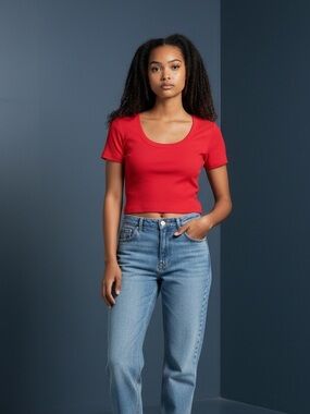 NWOT Zenana Red Ribbed Scoop Neck Crop Top